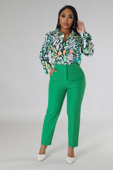 Pantalon taille haute droite non extensible vert