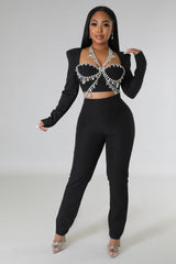 Ensemble deux pièces décollé en coeur avec chaîne de corps incluse