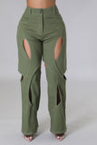 Pantalon olive Adja Diallo taille haute extensible avec découpe jambe large