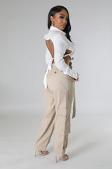 Pantalon taille haute  style Cargo avec ceinture camouflage