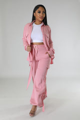 Ensemble deux pièces ADJA chemise rose et pantalon lin style cargo