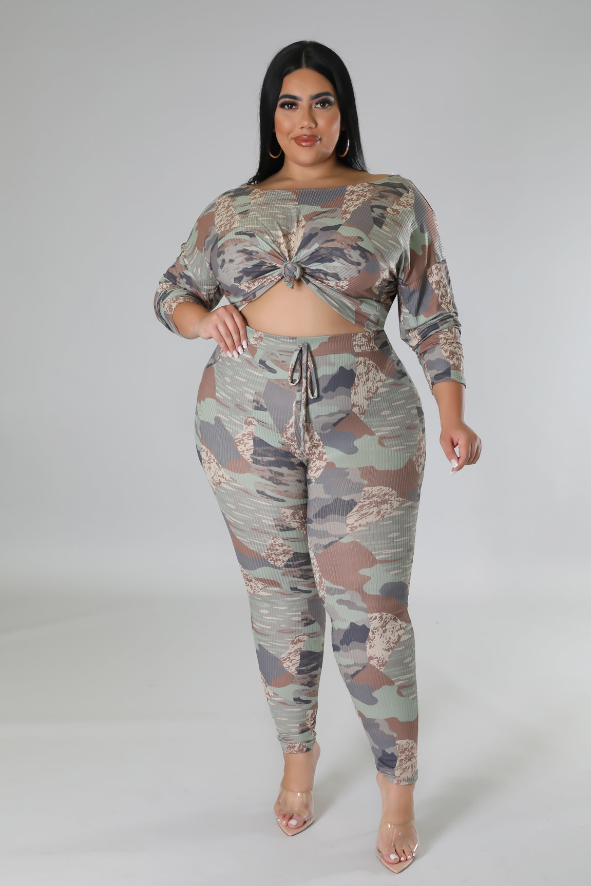 Ensemble taille haute Nervuré legging top à manche longue