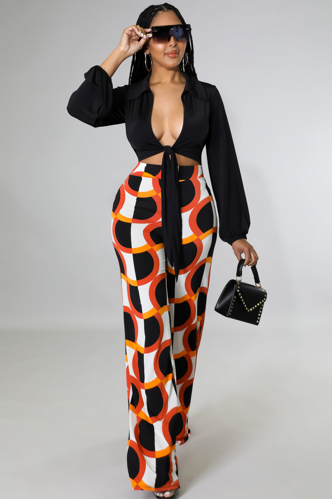 Ensemble top pantalon large  multicolore