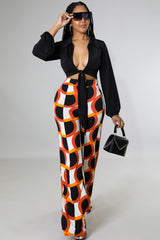 Ensemble top pantalon large  multicolore