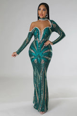 Robe longue à manche unique pailletée Glam