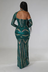 Robe longue à manche unique pailletée Glam