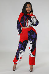 Ensemble deux pièces Sweat à capuche oversize rouge tricoter