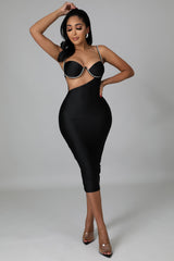 Robe Midi à strass noir