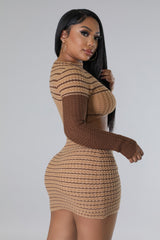 Ensemble tricoter deux pièces jupe taille haute et top à manche longue